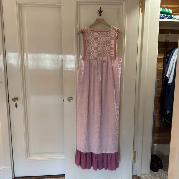 NINA LEUCA MAXI DRESS. LINEN AND COTTON. ITALIAN. HAND MADE - Picture 2 of 8